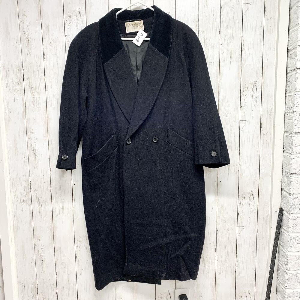 Vintage International Scene Jacket Women‎ Sz 6 Black Wool Overcoat Velvet Collar